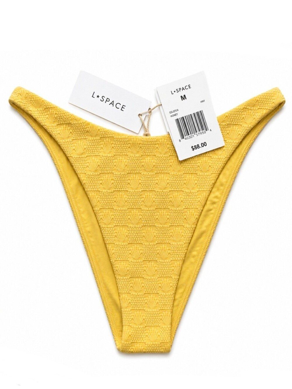 NWT L*Space Honey Yellow Textured High Leg Bikini Bottom Size M